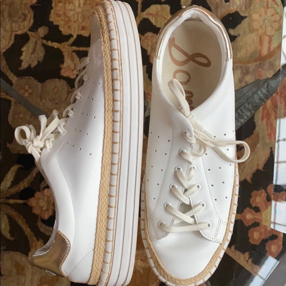 Sam Edelman white & gold tennis shoes